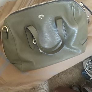 Fossil green leather satchel.